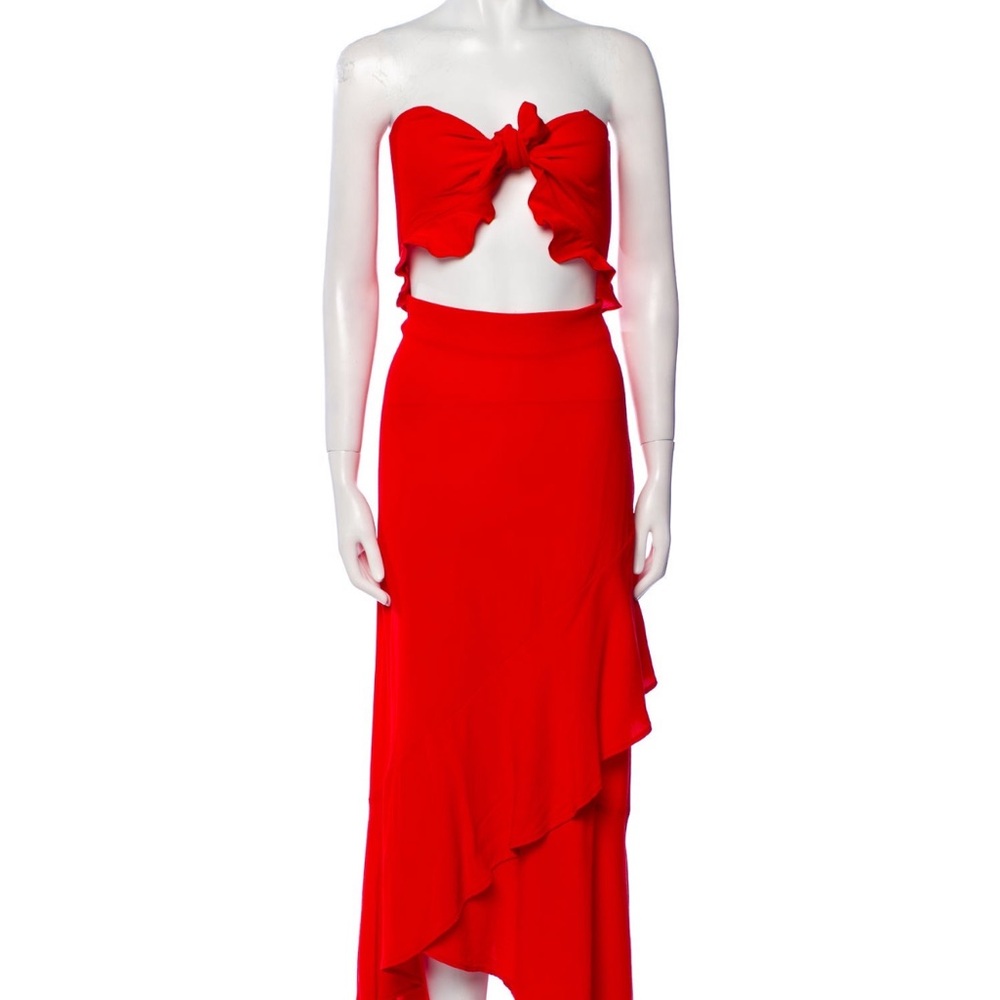 Red Strapless Tie Front Dress